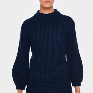Tibi Merino Rib Slit Neck Pullover